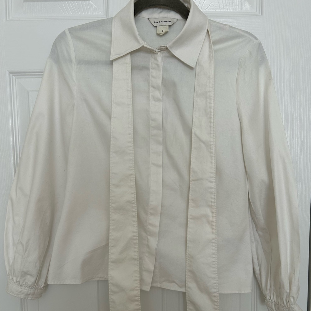 Club Monaco Ivory Tie-Neck Shirt
